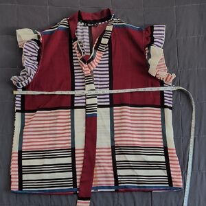 Striped Sleeveless Blouse with Ruffle Details